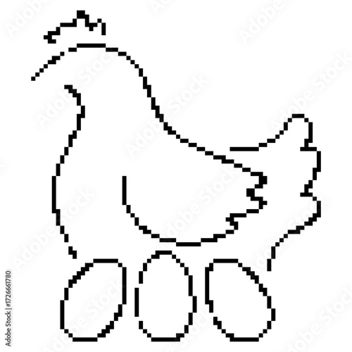 chicken pixel icon, 8-bit. Isolated vector illustration.