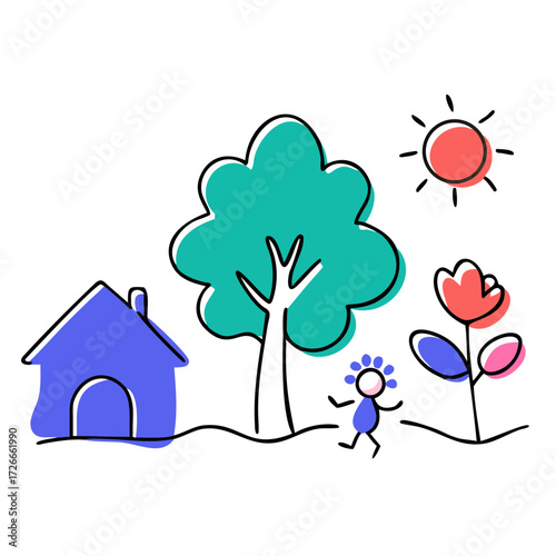 house with tree and flowers