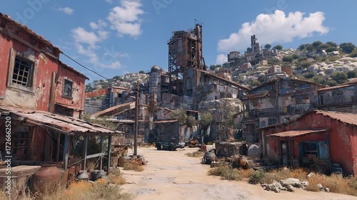 Rusty Charm: Explore a Dilapidated Village Nestled Among Hills and Architectural Ruins