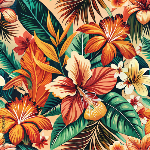 Tropical floral pattern with vibrant colors