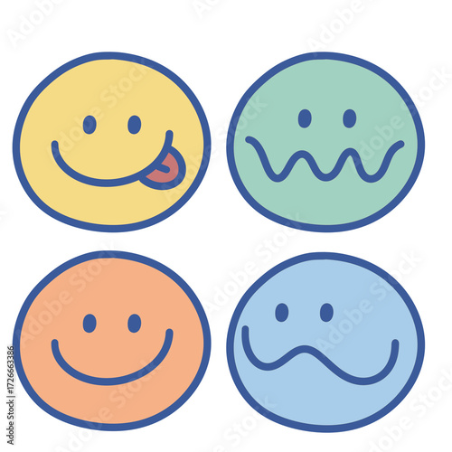 set of smiley faces. set of smiles. face. funmny. cartoon. character. cute. happy. emotional. emoji. mood. color. funny cartoon.