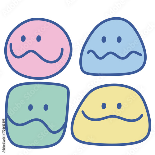 set of smiley faces. set of smiles. face. funmny. cartoon. character. cute. happy. emotional. emoji. mood. color. funny cartoon.