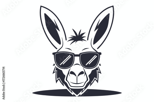 The cool monotone donkey character wears sunglasses with a black silhouette on the white background