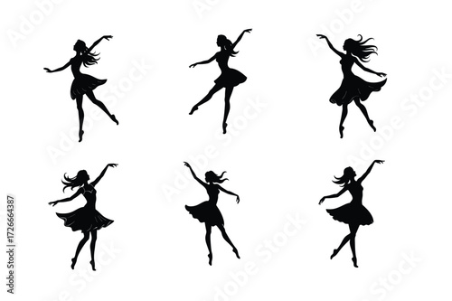 Silhouette of Dancing girl  on white background