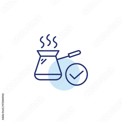 Coffee cesve and checkmark. Coffee shop, barista menu. Pixel perfect, editable stroke vector icon