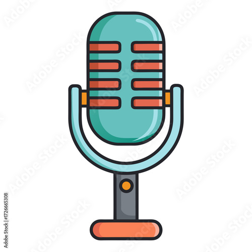 A vintage microphone, perfect for recording audio, podcasts, or broadcasting, with a retro design and clean lines. Generative AI