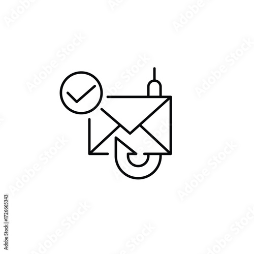 E-mail phishing and checkmark. Verified communication, safe delivery. Pixel perfect, editable stroke vector icon