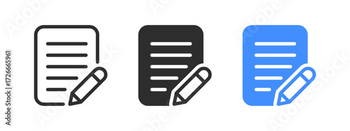 Document editing icon featuring a pencil on a page, representing writing, editing, or document management in digital applications