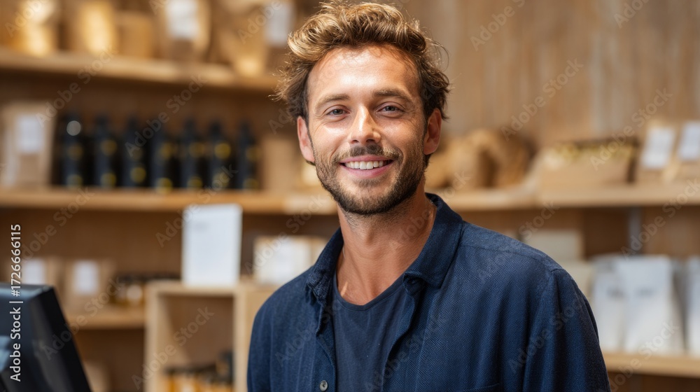 Fototapeta premium Man in beard grooming shop.