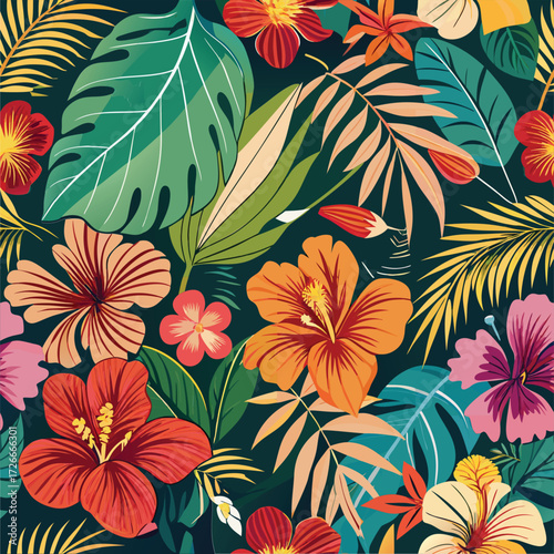 Tropical flower and leaf pattern