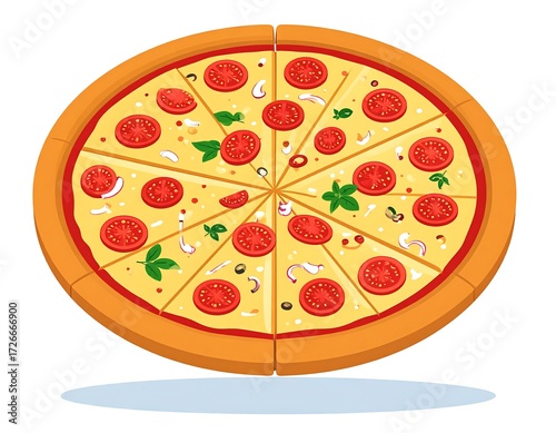 Pizza slices on a round pie