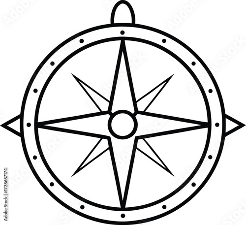 Black and white compass rose graphic navigation direction