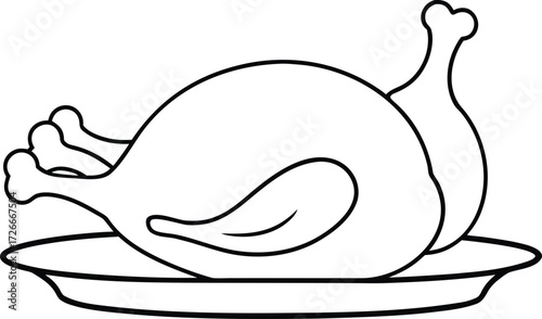 Black and white outline of a whole roasted chicken on a platter