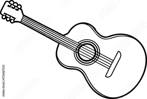 Black and white outline of an acoustic guitar musical instrument
