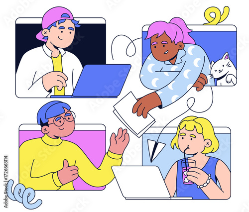 Colleagues working together online