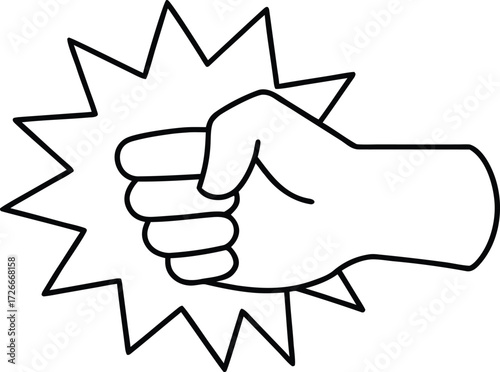 Black outline fist punching starburst impact explosion