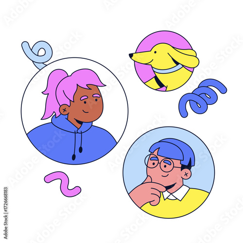 Avatars of different smiling characters