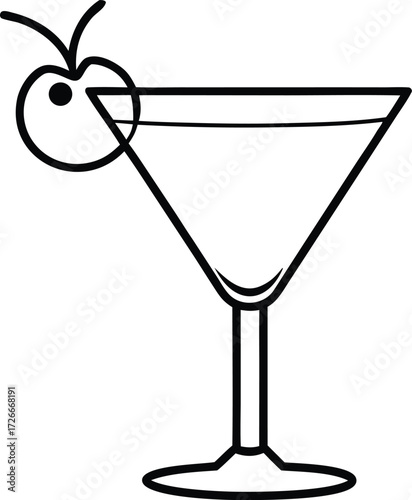 Black outline martini glass with cherry garnish cocktail
