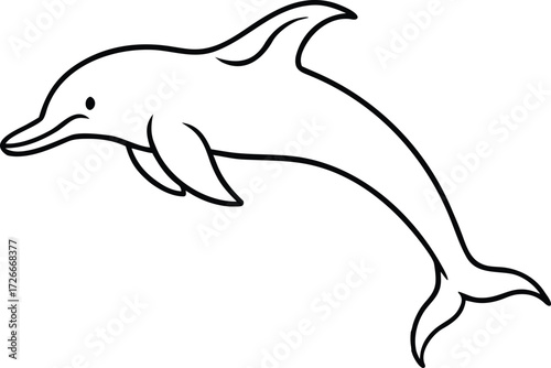 Black outline of a dolphin jumping black and white