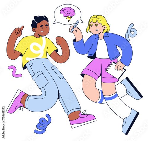 Man and woman brainstorming in team