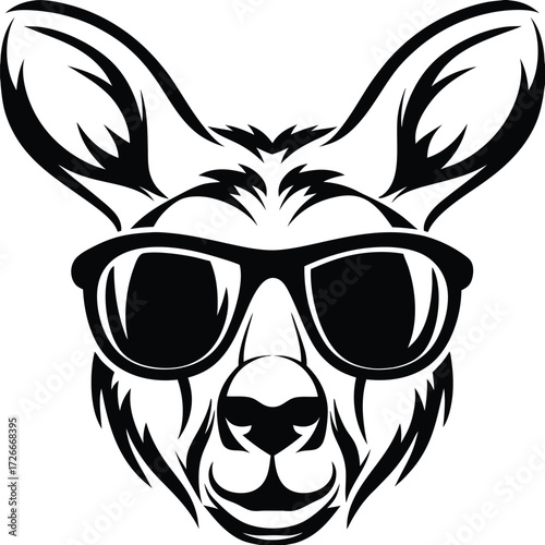 The outlined kangaroo is wearing sunglasses, showcasing a stylized, bold and striking monochrome appearance
