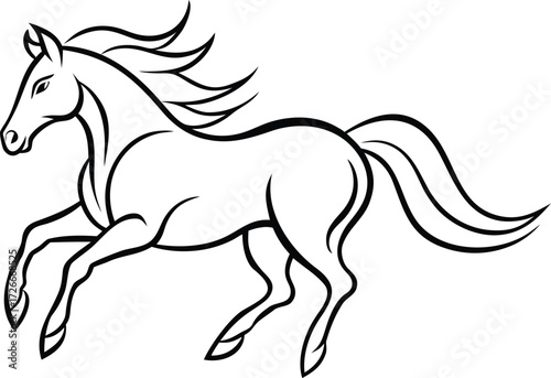 Black outline of a galloping horse with flowing mane and tail