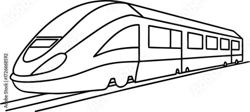 Black outline of a modern high speed train on tracks