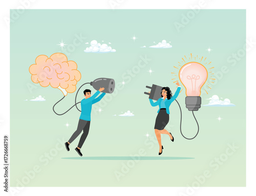 Creativity idea brainstorming concept, business people  connecting new idea or innovation.