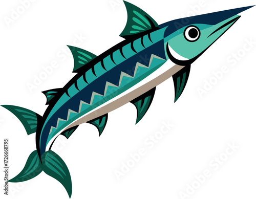 Artistic Representation of a Swift Turquoise and Blue Barracuda Fish