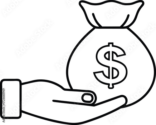 Hand holding money bag with dollar sign finance