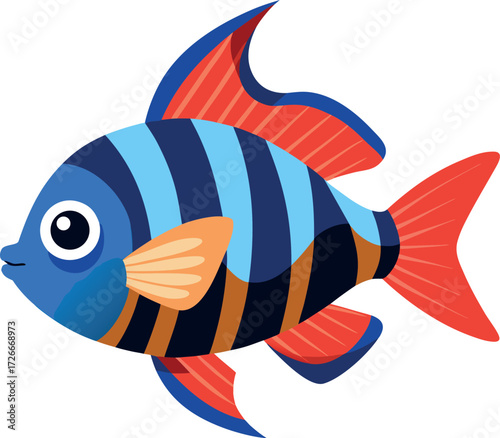 Vibrant Blue and Orange Striped Tropical Aquarium Fish Underwater Life