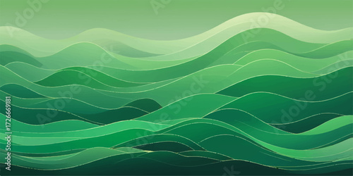 Abstract background of green and blue waves resembling a vector illustration of a spring meadow or summer ocean landscape design