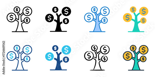Dollar cost averaging icon set multiple style collection 
