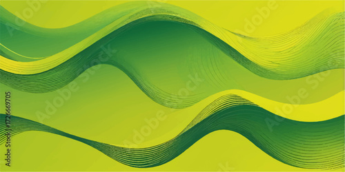 Abstract colorful wave background vector illustration with green and orange curves for banner and web design template