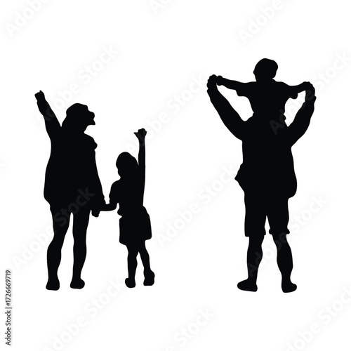 Family Interaction Silhouettes. Mother Father Children Vector, Family Silhouette Vector. Parenthood, Care and Love