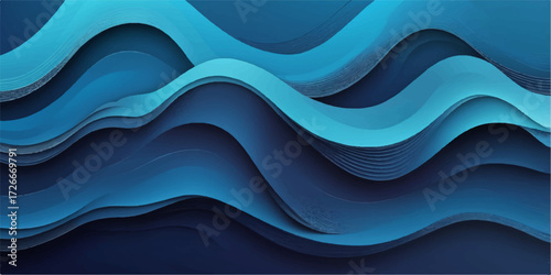 Abstract blue wave vector illustration pattern with curve lines for business template and artistic backdrop design