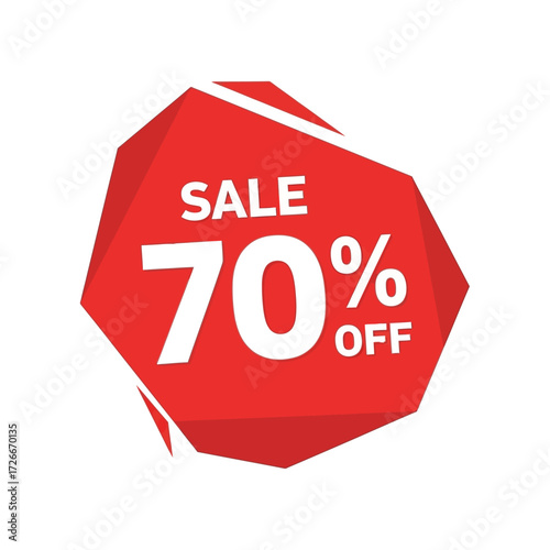 Red sale banner with the text "SALE" and "70% OFF" for promotional purposes.