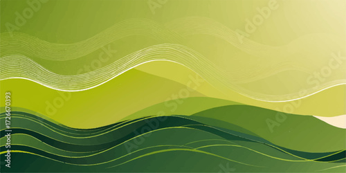 Abstract green background with rolling hills and a bright summer sky