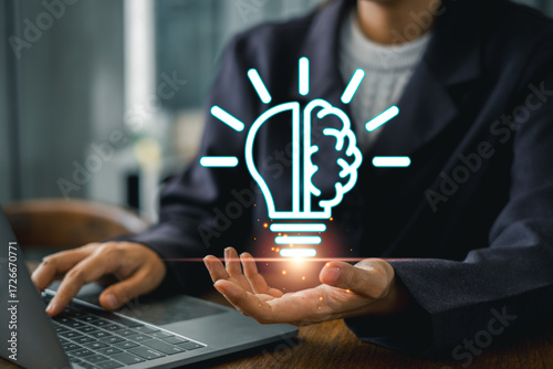 Canvastavla A digital representation of creativity featuring a glowing light bulb and innovative elements symbolizing ideas and inspiration