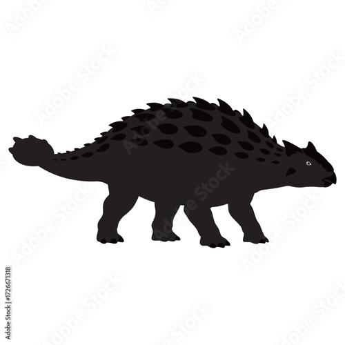 black and white silhouette of an Ankylosaurus vector on a white background