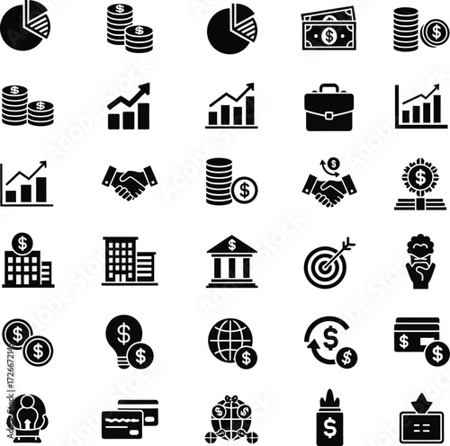Collection of financial and business icons for presentations and websites