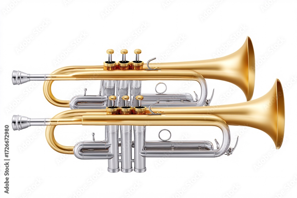 Obraz premium trumpet brass musical instrument set, isolated minimal