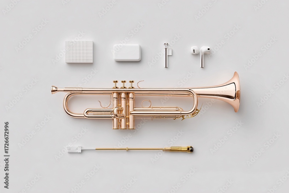 Fototapeta premium trumpet brass musical instrument set, isolated minimal