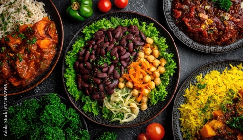 Colorful array of diverse dishes