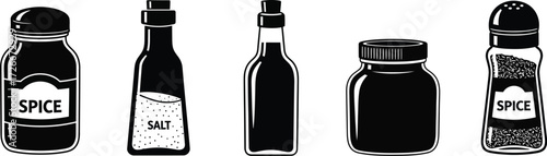 Spice and salt containers, including black pepper, salt, soy sauce and other seasoning