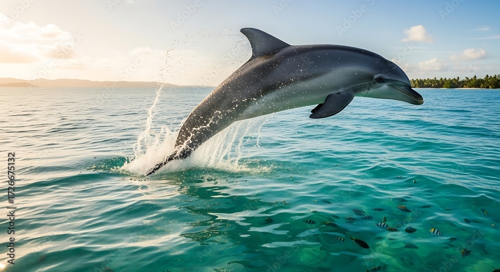 Fototapeta premium Dolphin Jumping Ocean. (3)
