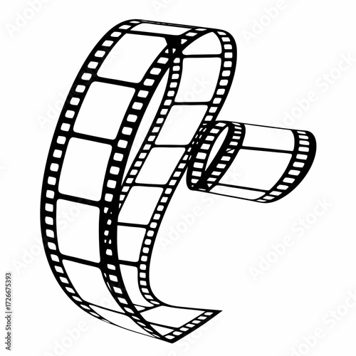 Curled film strip isolated on white background in vintage style  