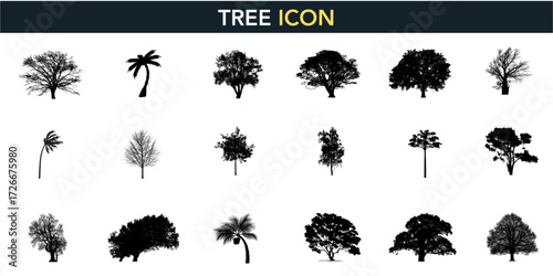 Tropical palm tree silhouette line drawing set, side view outline vector elements for architecture and landscape design. Vector illustration stroke fill on white background