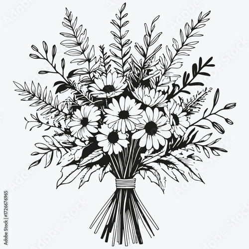 Autumn flowers bouquet sketch illustration vector