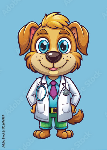 A cartoon dog dressed as a doctor